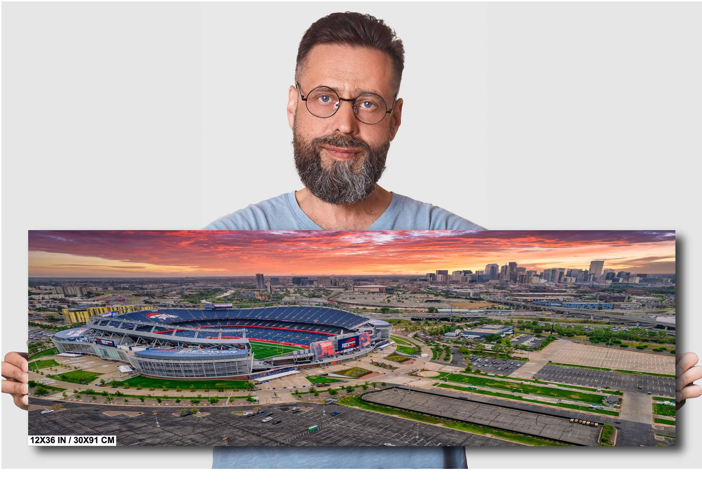 Denver Skyline Photo - Broncos Stadium Art | Mile High Stadium Print Canvas
