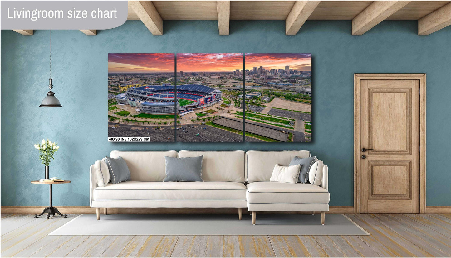 Denver Skyline Photo - Broncos Stadium Art | Mile High Stadium Print Canvas