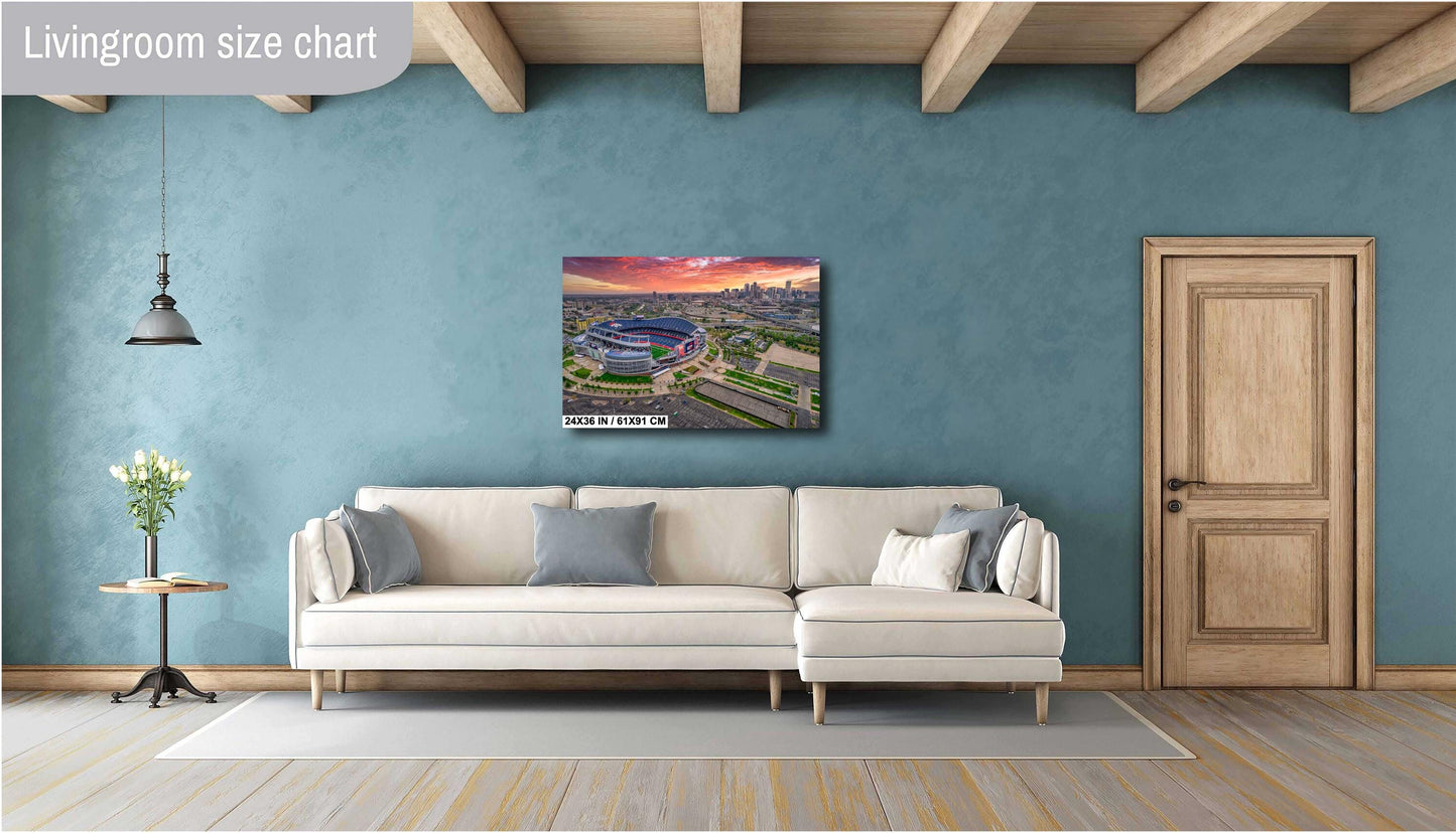 Denver Skyline Photo - Broncos Stadium Art | Mile High Stadium Print Canvas