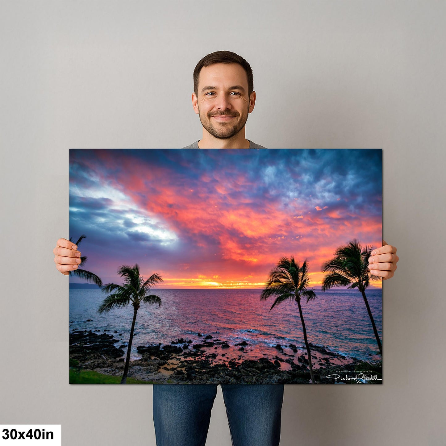 Sunset Wall Art - Maui Beach View With Tropical Palm Trees & Golden Hour Decor
