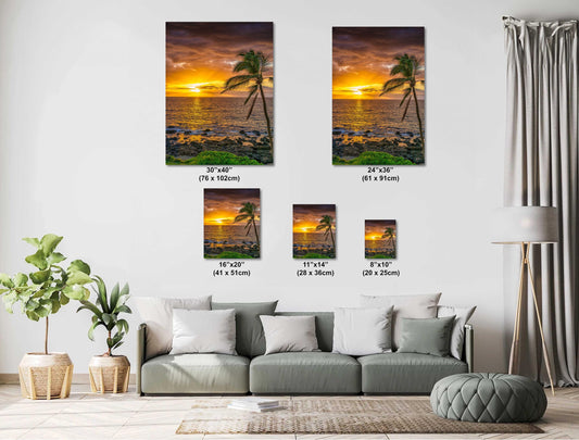 Maui Sunset Photo Print – Tropical Palm Tree Sunset Wall Art | Aluminum Metal Decor