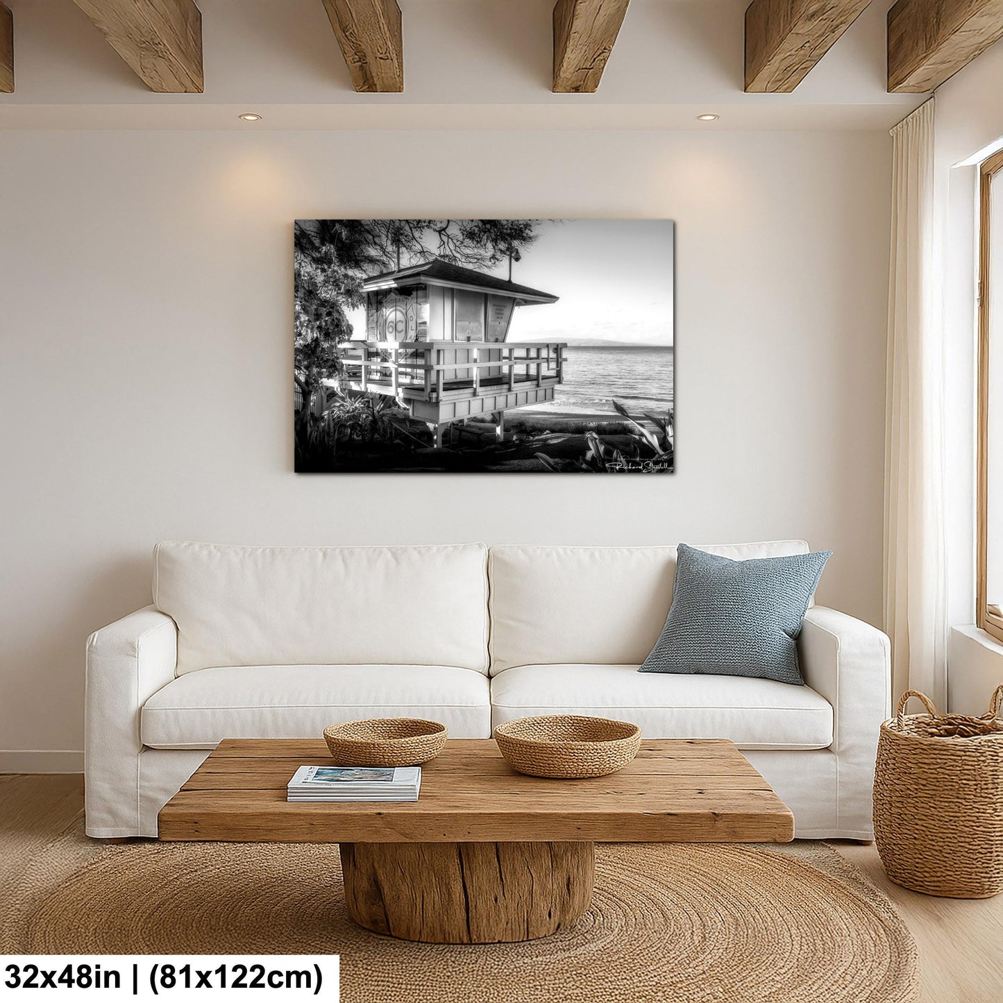 Maui Lifeguard Photo Print, Coastal Wall Art (Black & White)