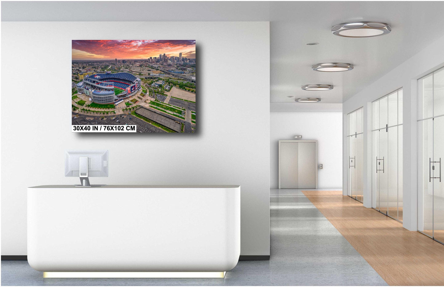 Denver Skyline Photo - Broncos Stadium Art | Mile High Stadium Print Canvas