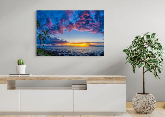 Maui Sunset Photo Print - Hawaii Wall Art | Palm Trees Canvas | Tropical Beach Decor