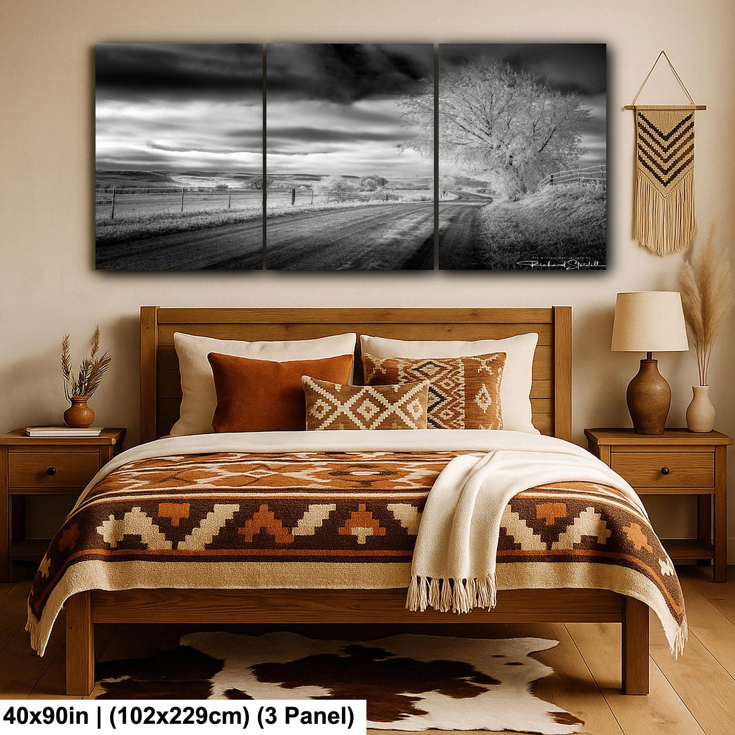 Winter Country Road Print: Black & White Landscape (Canvas or Metal)