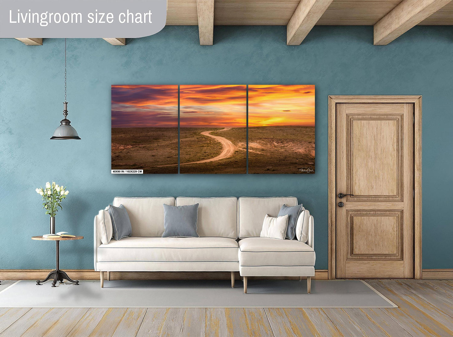 Colorado Sunset Wall Art – Vibrant Sky Artwork | Curved Dirt Road Rustic Home Decor