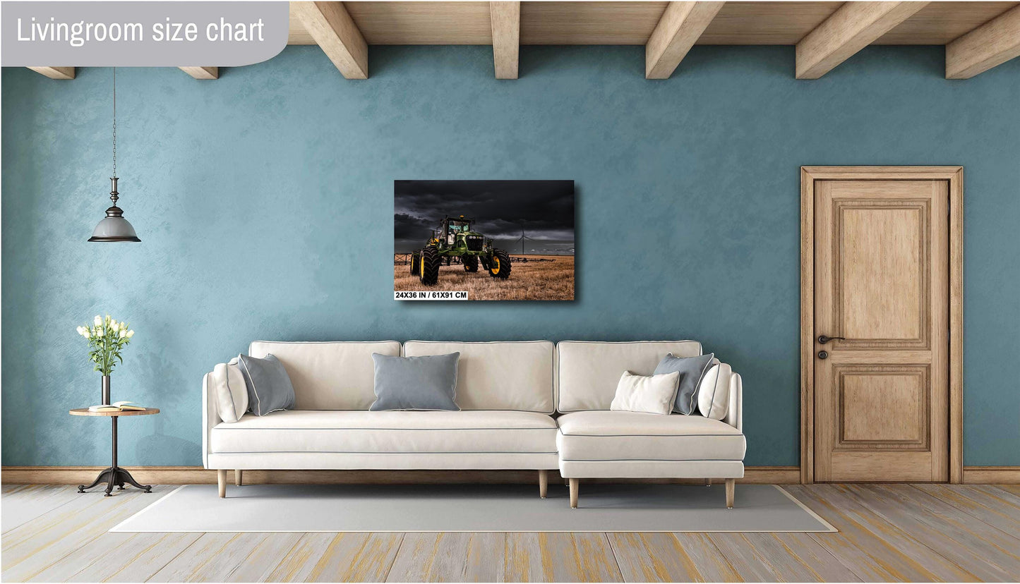 John Deere Tractor Wall Art - Dramatic Farm Landscape Print | Rustic Country Decor