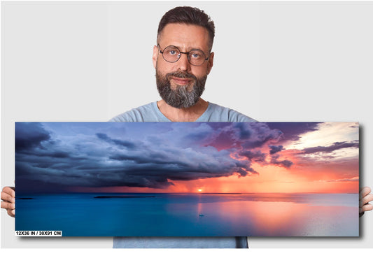 Sunset Ocean Wall Art - Tropical Seascape Art | Dramatic Sky Photo Canvas Print