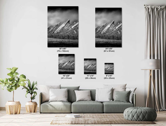 Boulder Flatirons Wall Art – Black and White Canvas | Metal & Acrylic Prints