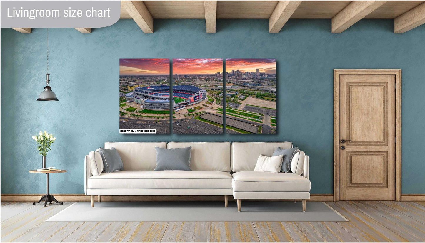 Denver Skyline Photo - Broncos Stadium Art | Mile High Stadium Print Canvas
