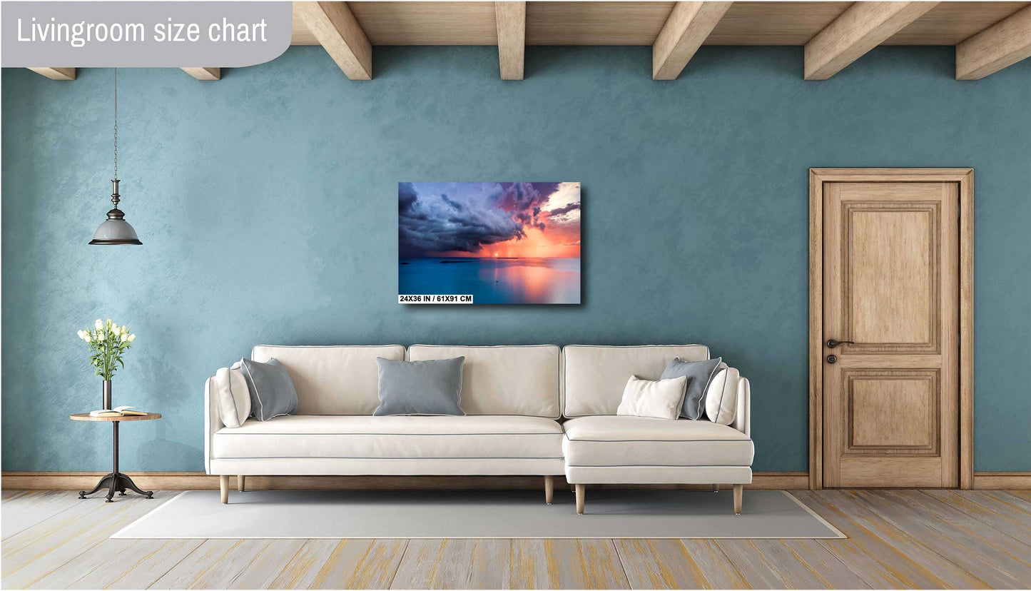 Sunset Ocean Wall Art - Tropical Seascape Art | Dramatic Sky Photo Canvas Print