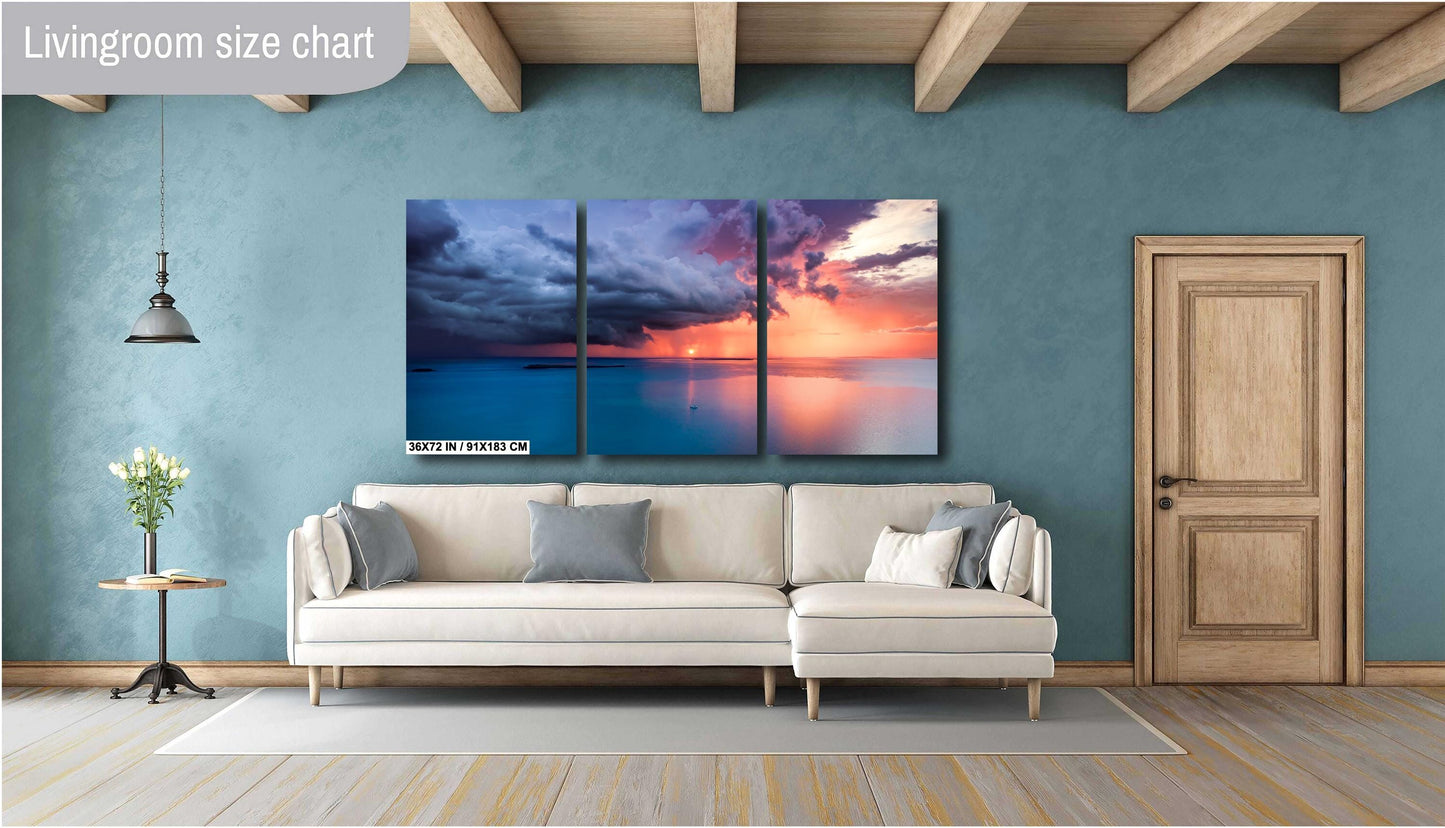 Sunset Ocean Wall Art - Tropical Seascape Art | Dramatic Sky Photo Canvas Print