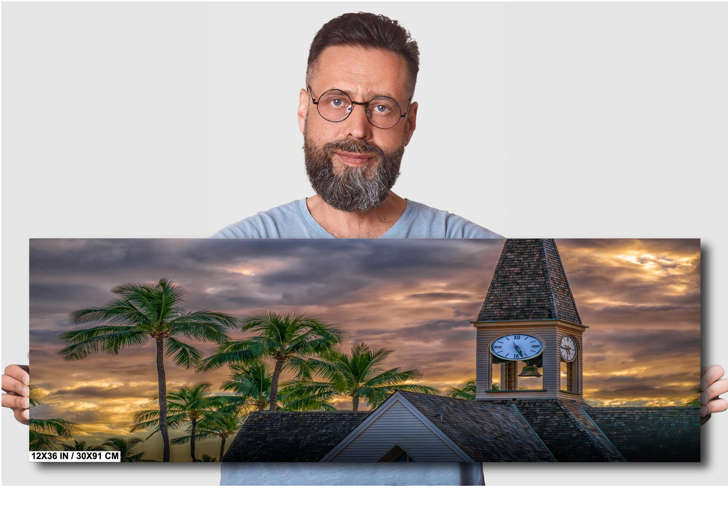 Maui Sunset Wall Art – Church Bell Tower Photo | Tropical Canvas Print