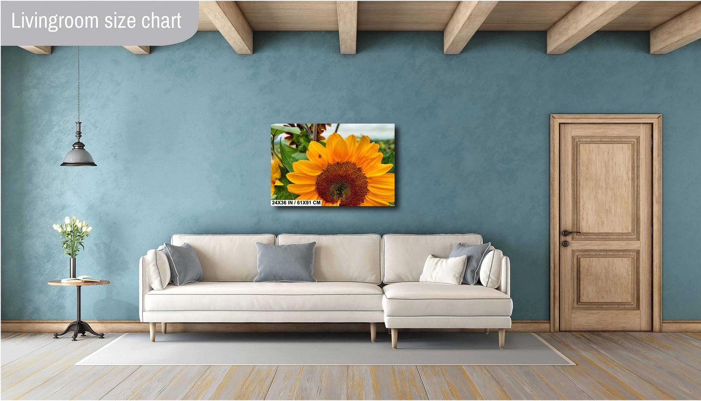 Yellow Sunflower Wall Art - Vibrant Ladybug On Sunflower Canvas Print Decor