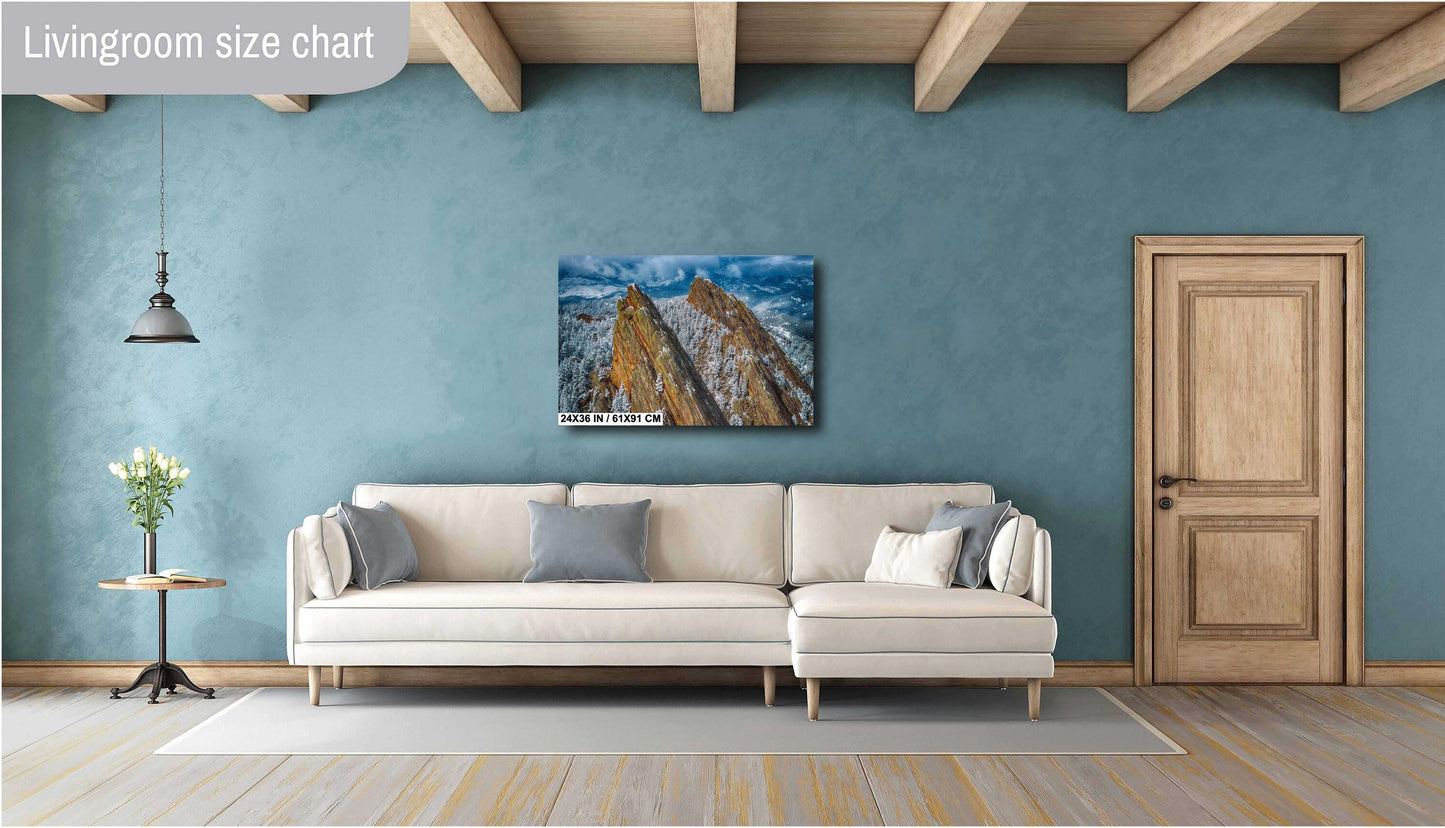 Flatirons Winter Wall Art - Colorado Mountain Decor | Ready to Hang Canvas Print