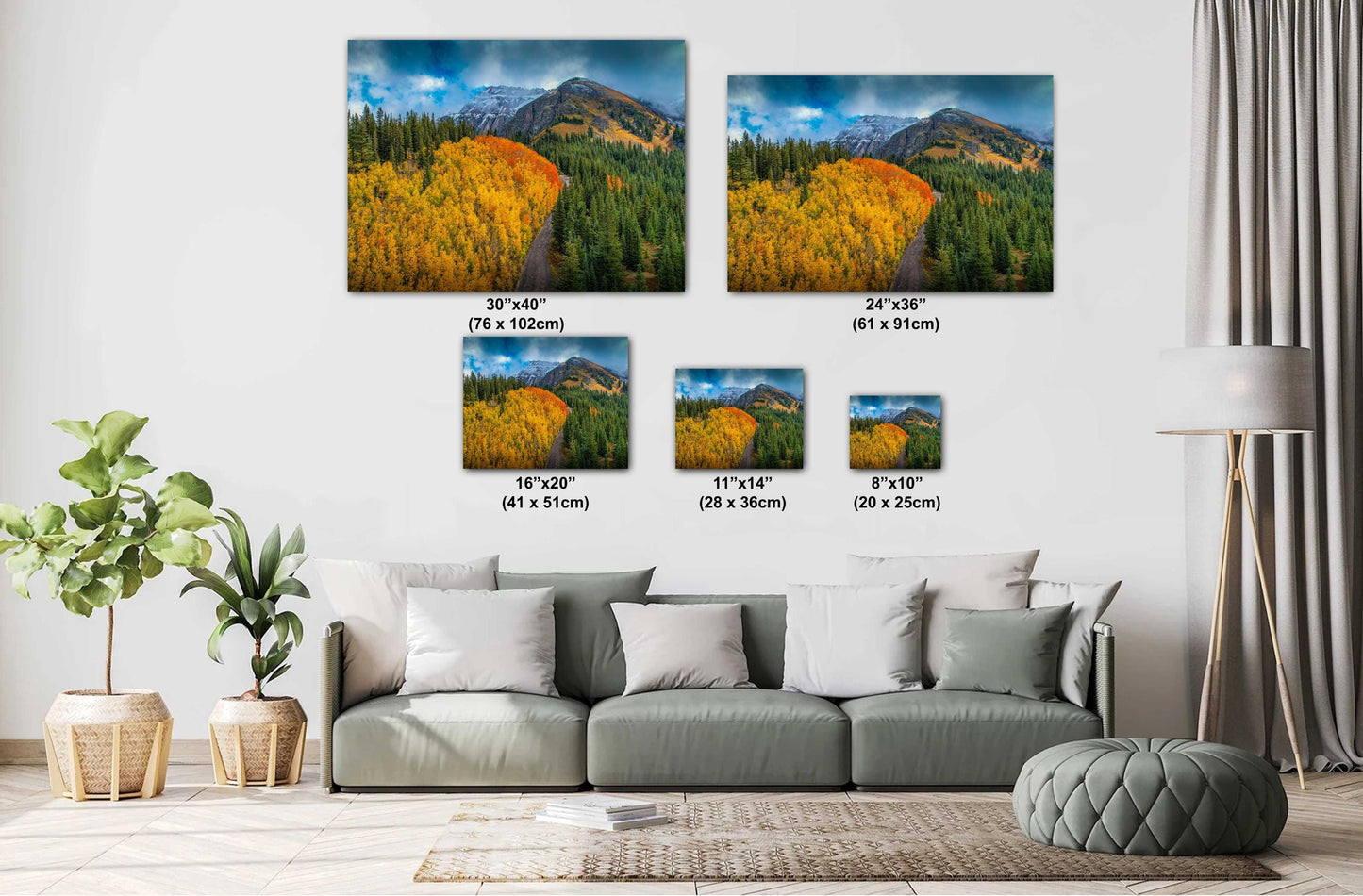 Colorado Photo Wall Art – Autumn Mountain Canvas with Snow Covered Peaks & Winding Road