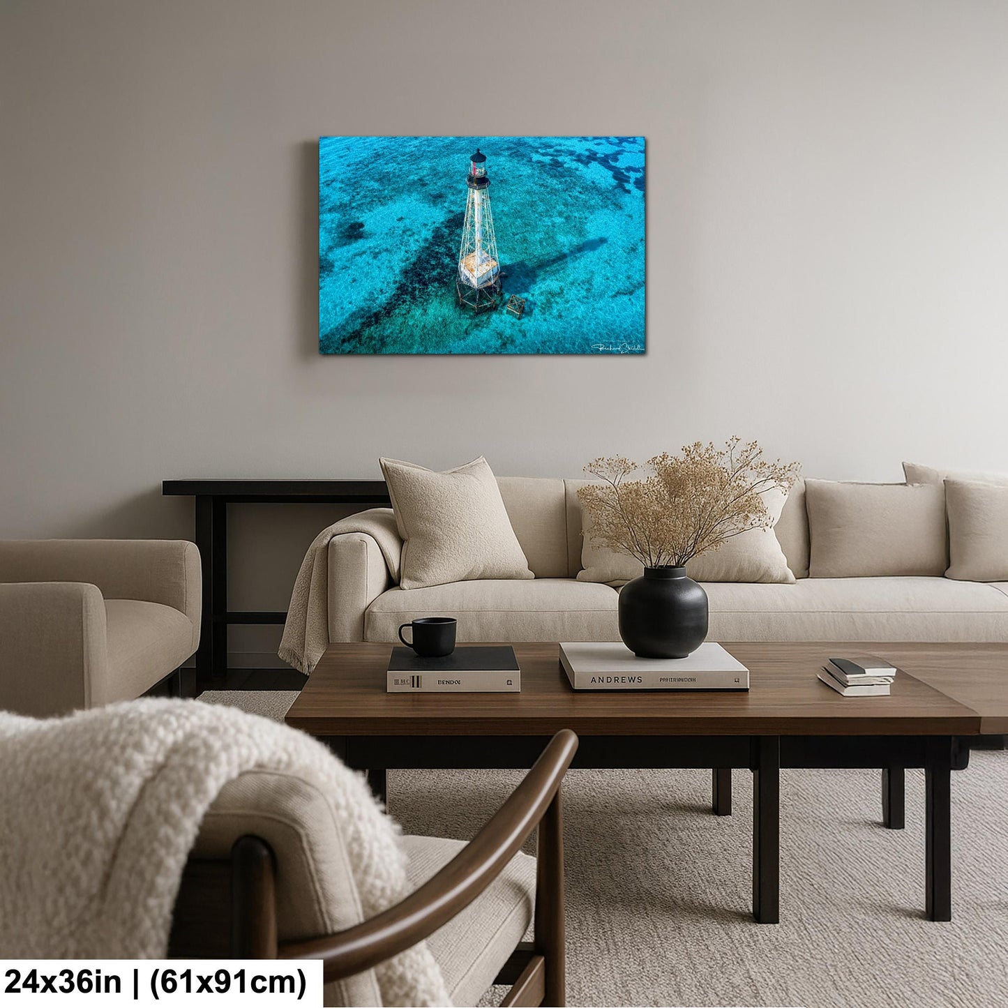 Lighthouse Wall Art – Florida Keys Coastal Wall Decor With Vibrant Coral Reef Print