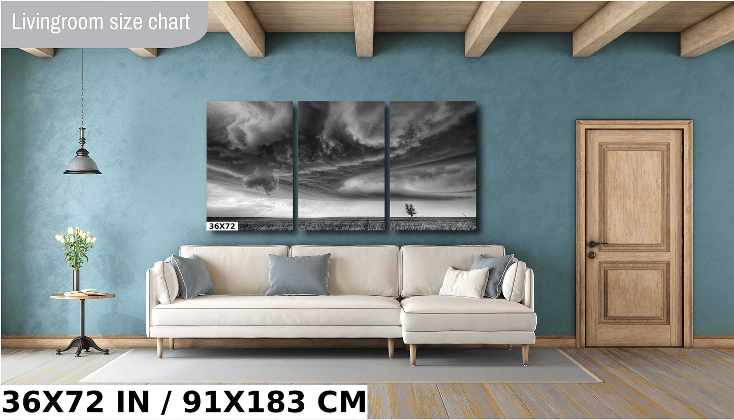 Black and White Storm Cloud Art – Dramatic Supercell Nature Print Canvas