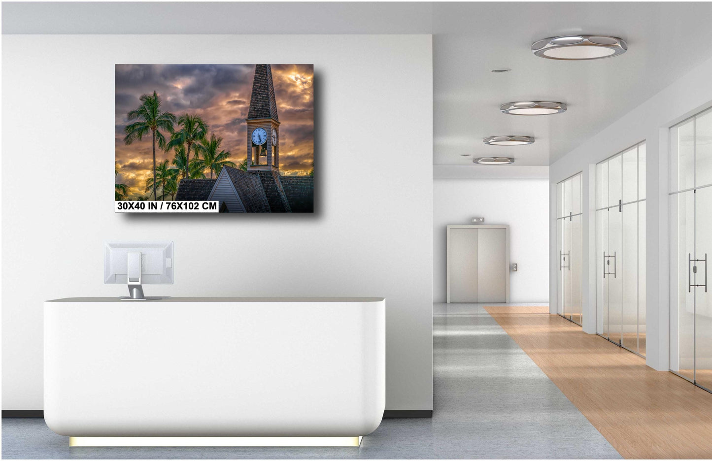 Maui Sunset Wall Art – Church Bell Tower Photo | Tropical Canvas Print