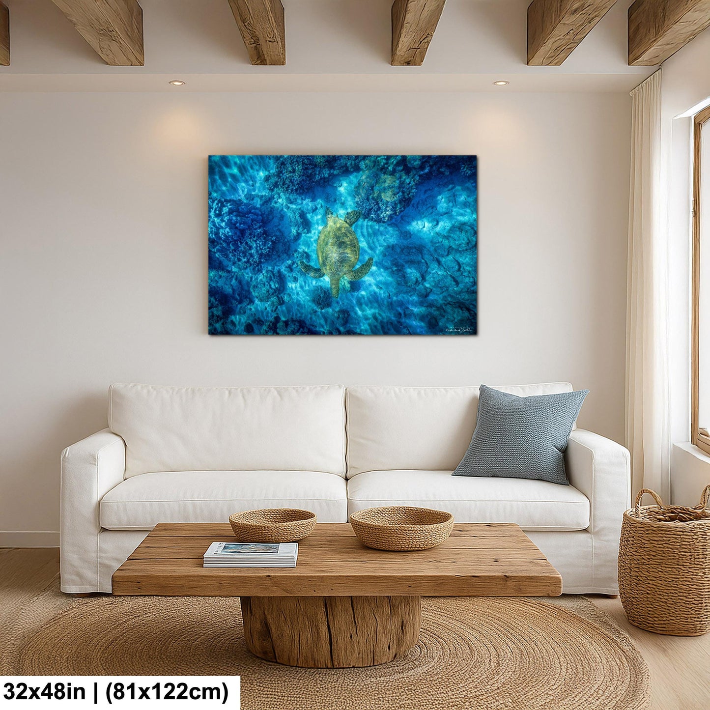 Green Sea Turtle Wall Art – Maui Ocean View | Tropical Coastal Decor Canvas