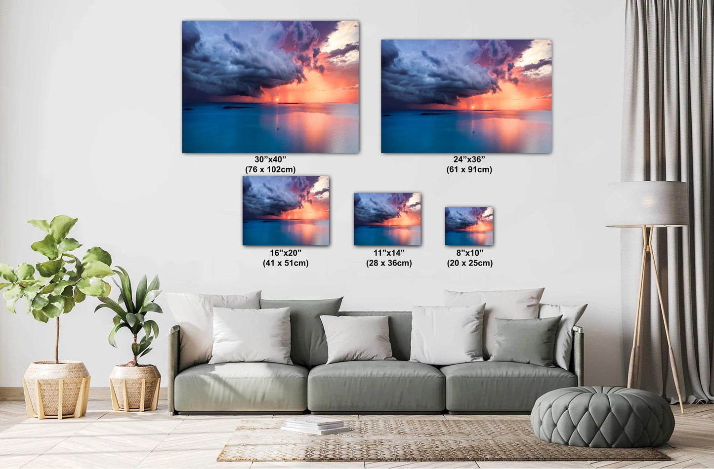 Sunset Ocean Wall Art - Tropical Seascape Art | Dramatic Sky Photo Canvas Print