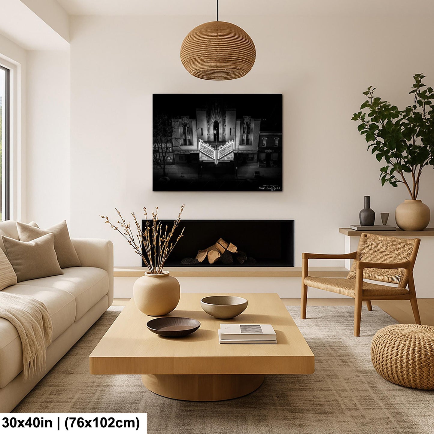 Boulder Theater Wall Art Canvas Acrylic (Ready to Hang, Black and White)