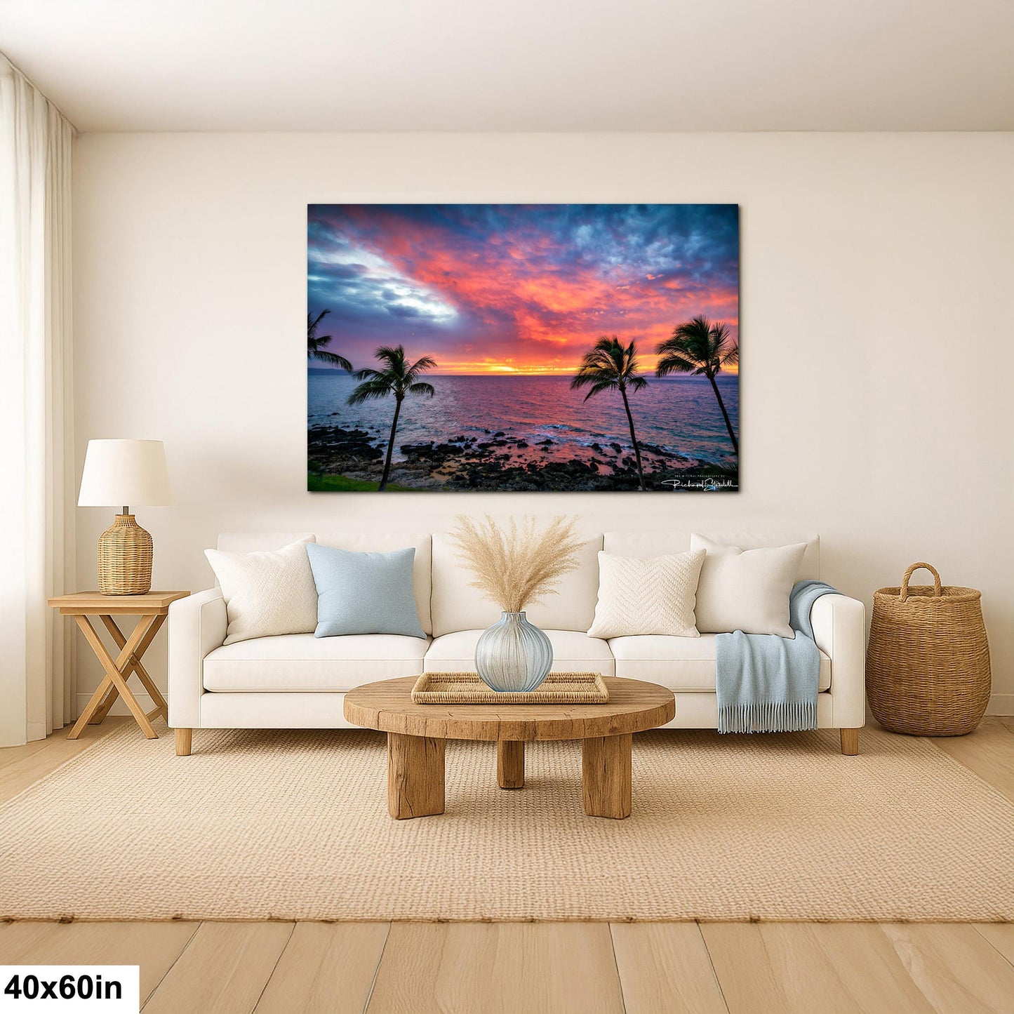 Sunset Wall Art - Maui Beach View With Tropical Palm Trees & Golden Hour Decor