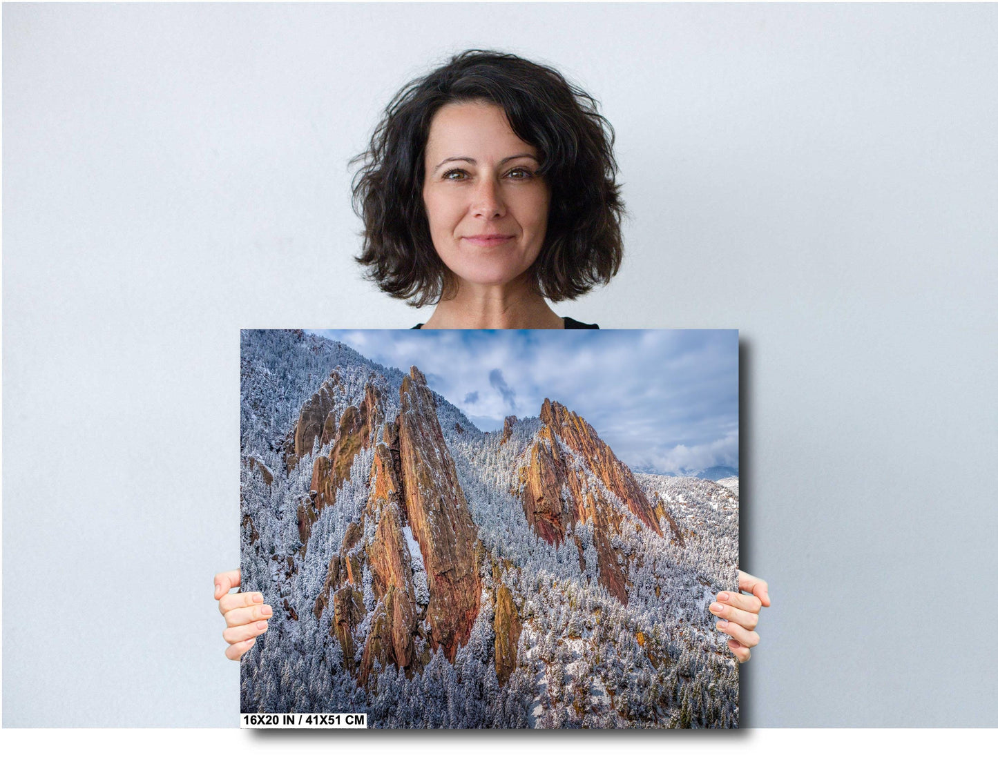 Boulder Wall Art – Flatirons Winter Landscape Print | Snowy Mountain Decor Gift