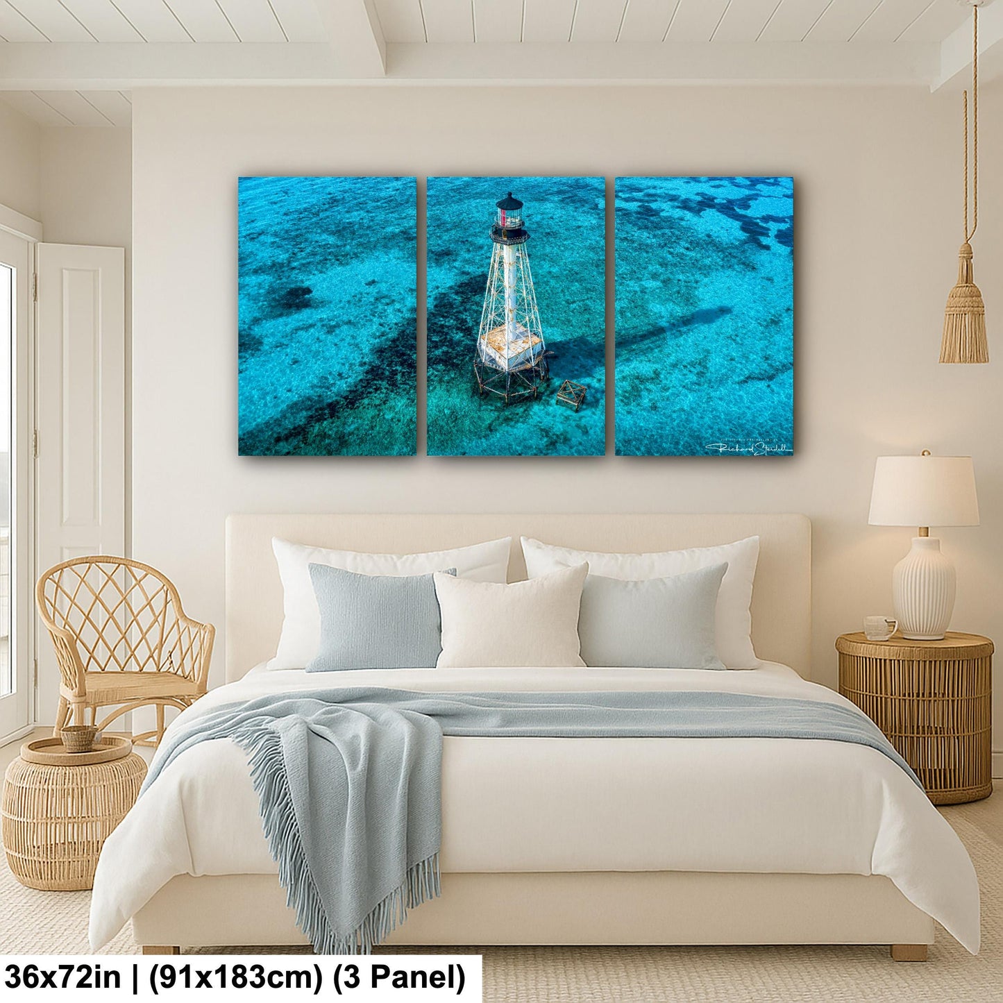 Lighthouse Wall Art – Florida Keys Coastal Wall Decor With Vibrant Coral Reef Print