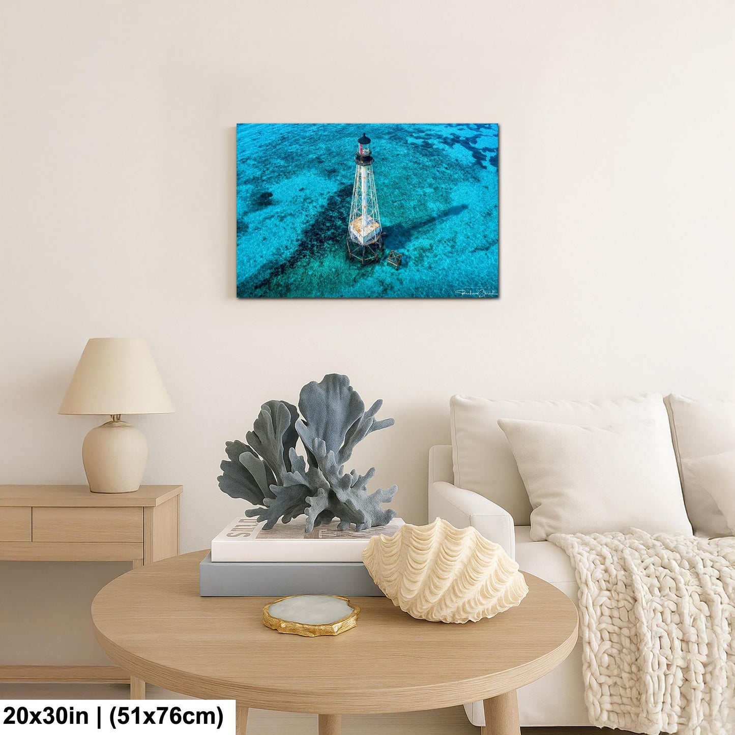 Lighthouse Wall Art – Florida Keys Coastal Wall Decor With Vibrant Coral Reef Print