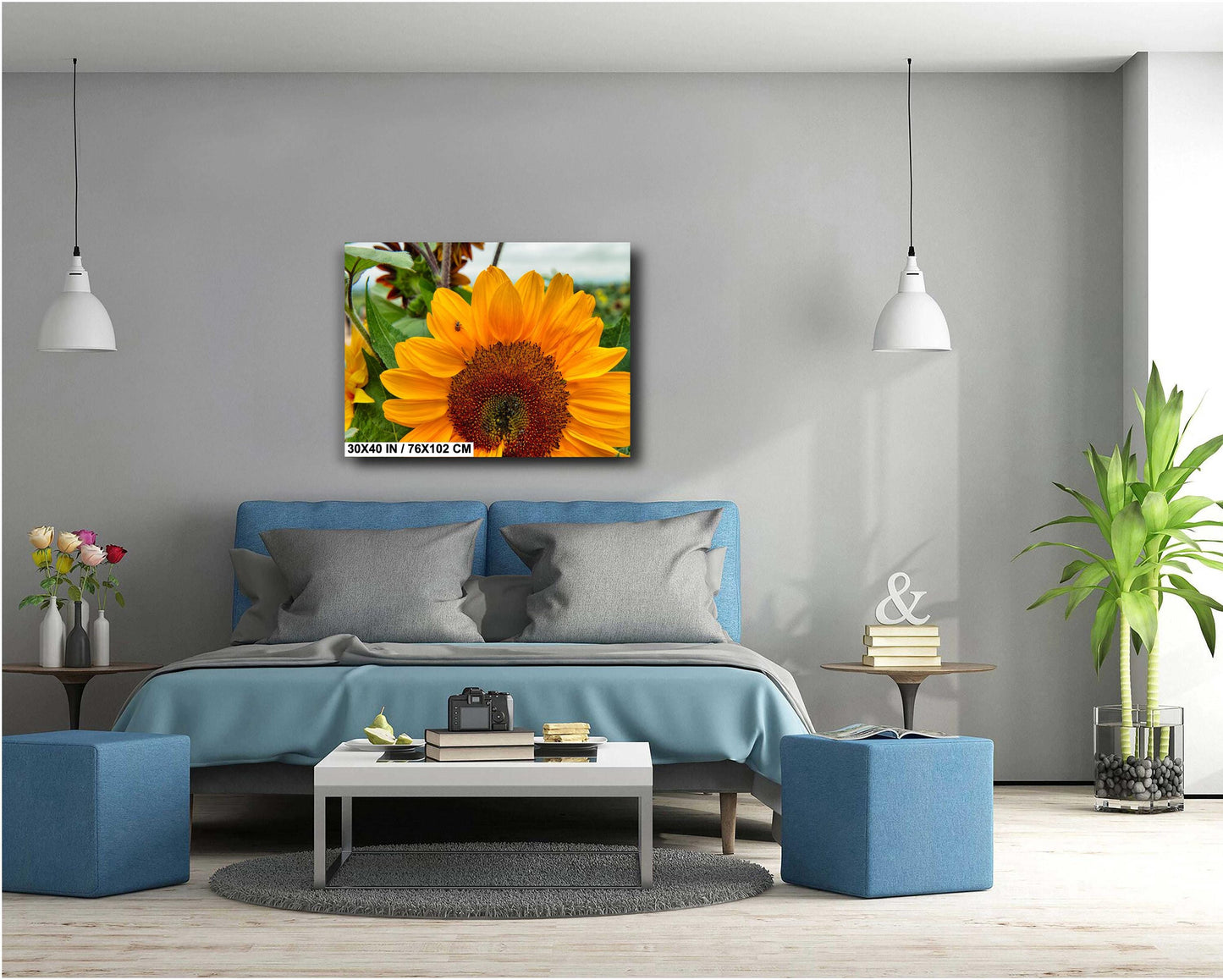 Yellow Sunflower Wall Art - Vibrant Ladybug On Sunflower Canvas Print Decor