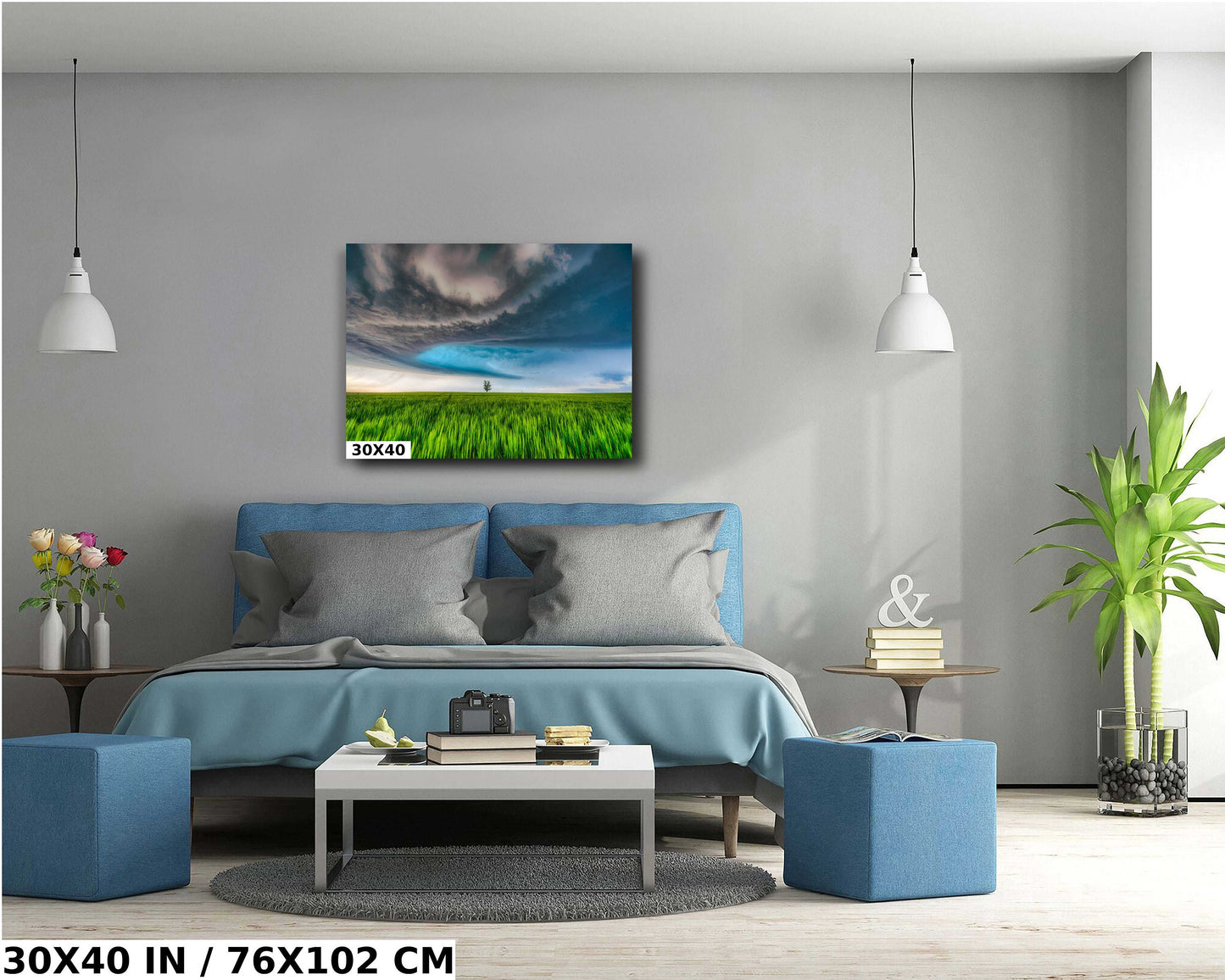 Stormy Supercell Wall Art – Dramatic Landscape Print With Lone Tree Artwork