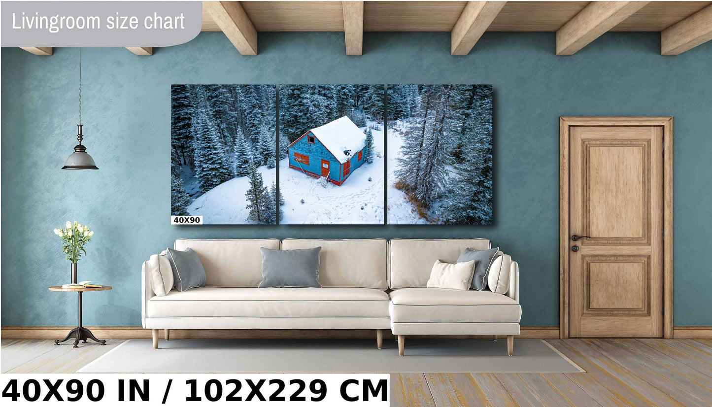 Winter Cabin Wall Art - Cozy Rustic Lodge Decor With Snowy Mountain Scene