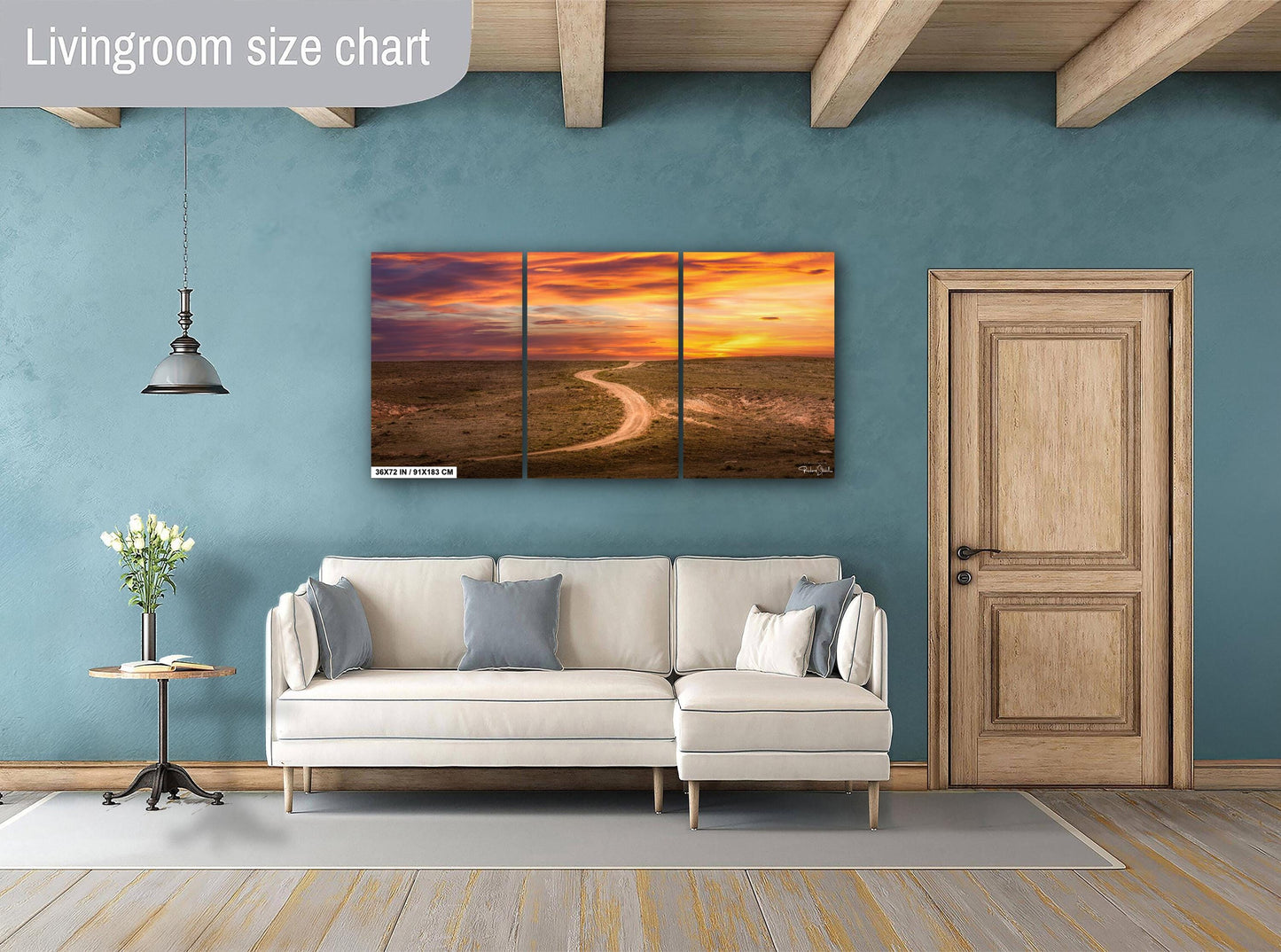 Colorado Sunset Wall Art – Vibrant Sky Artwork | Curved Dirt Road Rustic Home Decor