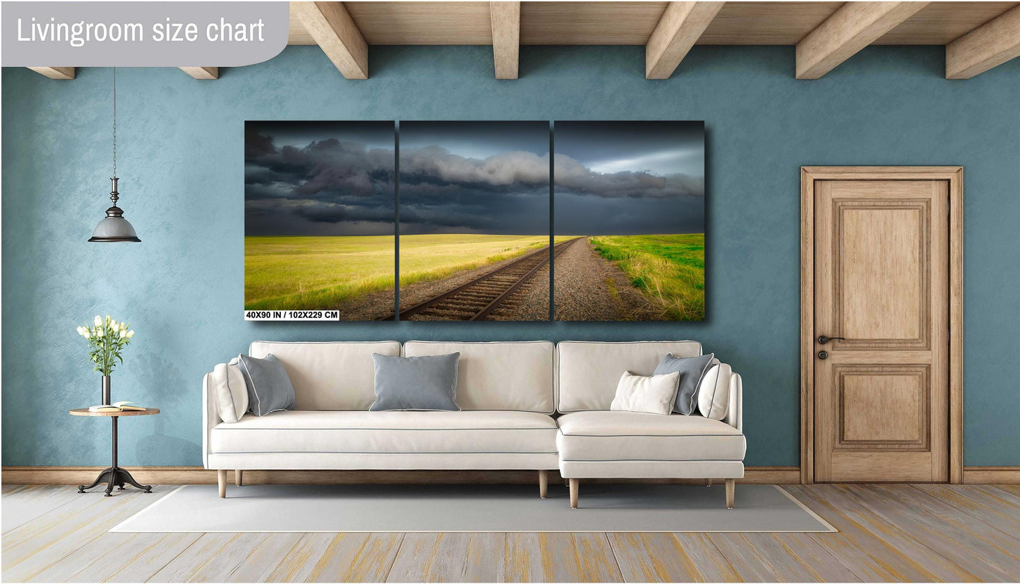 Railroad Storm Wall Art - Scenic Landscape Print | Ready to Hang Canvas