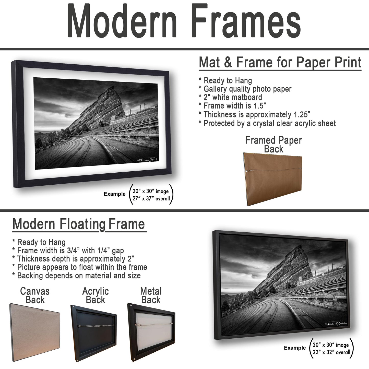 Red Rocks Wall Art - Black and White Scenic Landscape Print on Premium Photo Paper