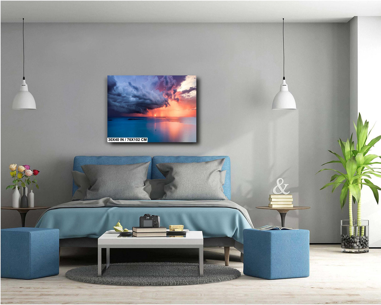 Sunset Ocean Wall Art - Tropical Seascape Art | Dramatic Sky Photo Canvas Print