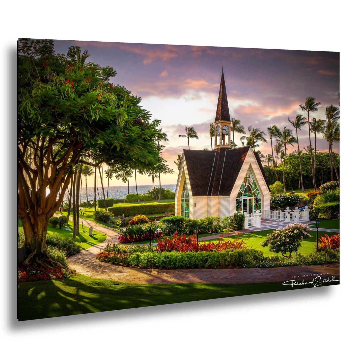 Wailea Chapel Maui Print, Tropical Sunset (Ready to Hang or Paper)