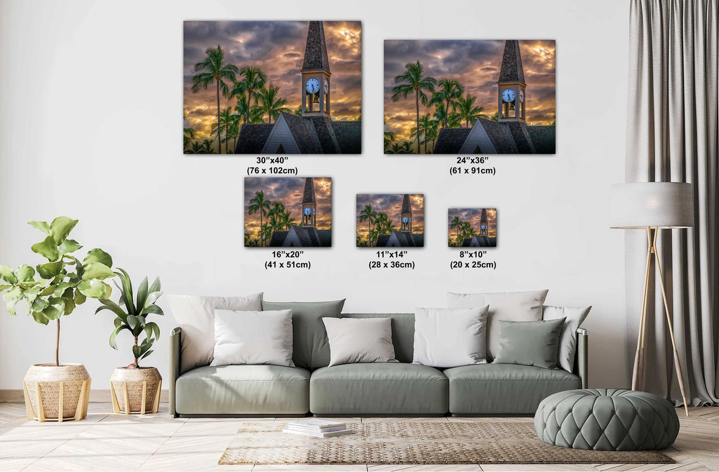 Maui Sunset Wall Art – Church Bell Tower Photo | Tropical Canvas Print