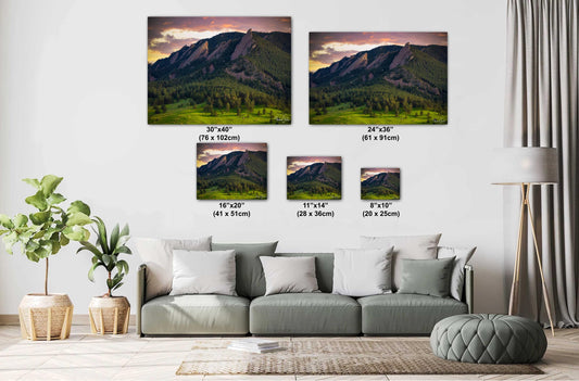 Boulder Flatirons Sunset - Colorado Wall Art | Mountain Sunset Print Canvas