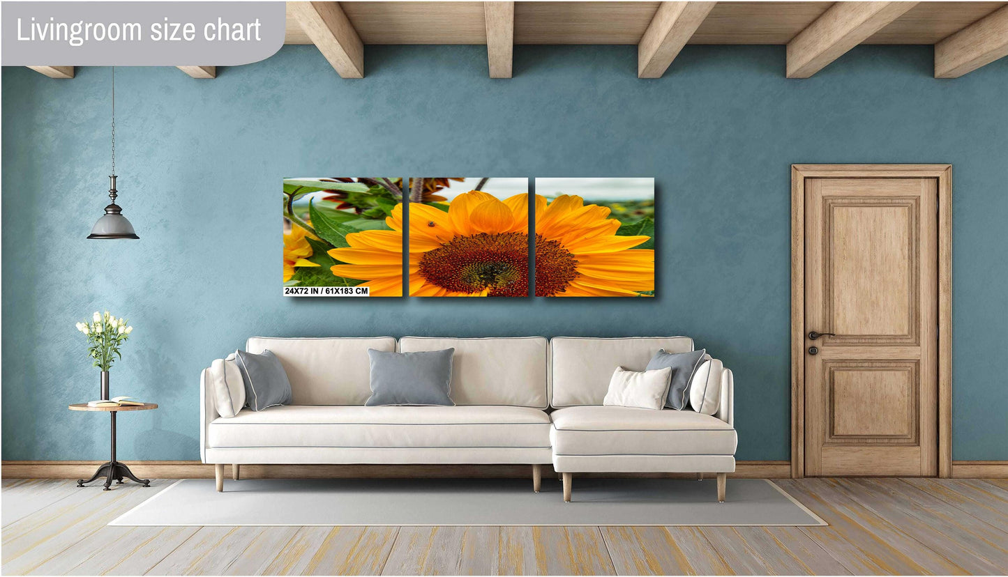 Yellow Sunflower Wall Art - Vibrant Ladybug On Sunflower Canvas Print Decor
