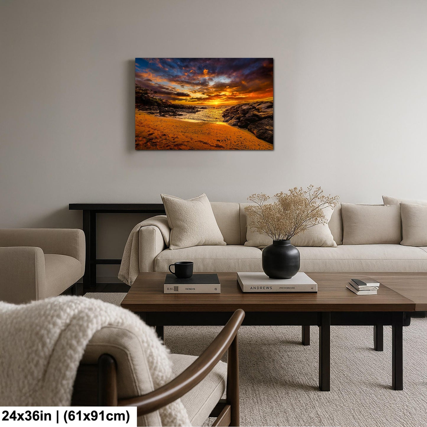 Sunset Wall Art - Maui Beach Print | Tropical Palm Artwork on Ready to Hang Canvas