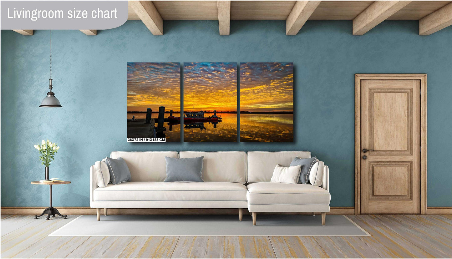 U.S. Coast Guard Wall Art – Nautical Photo Canvas | Vivid Sunrise Boat Print