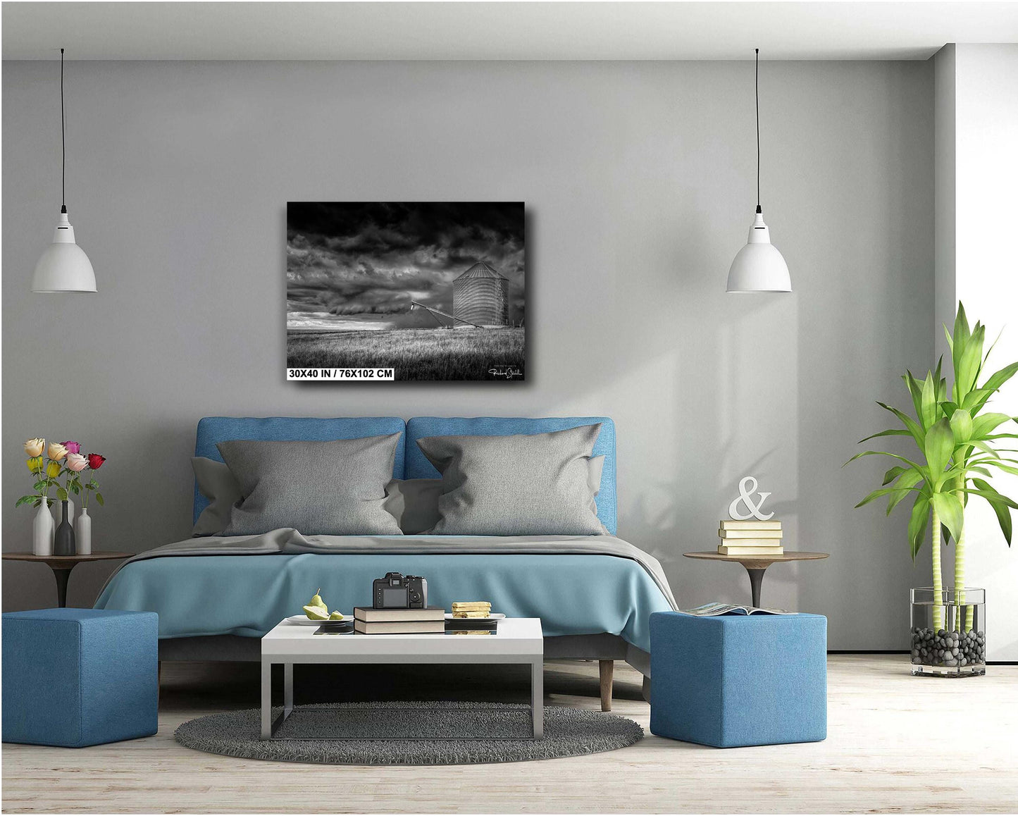 Farm Silo Wall Art – Rustic Country Decor with Dramatic Sky Artwork Print