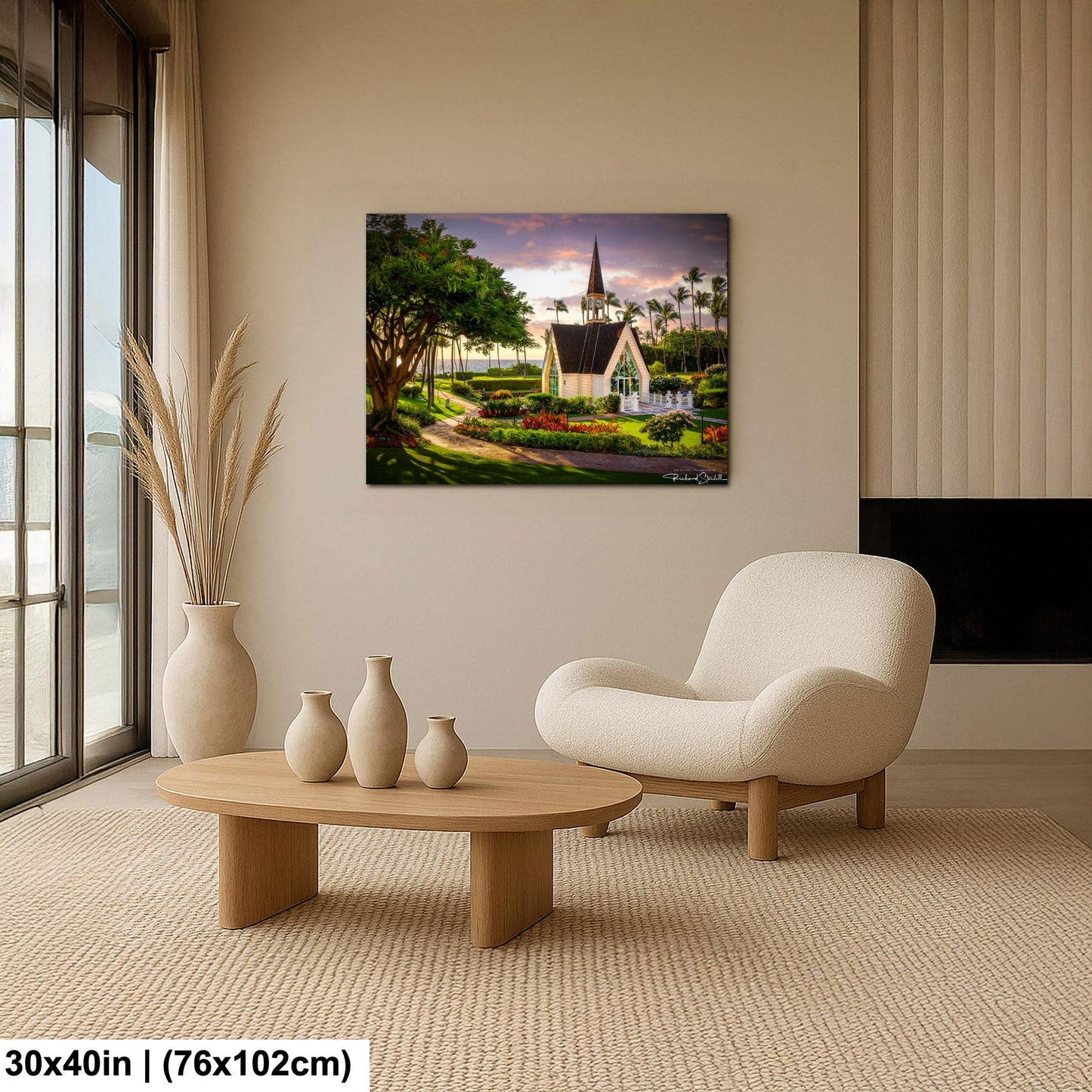 Wailea Chapel Maui Print, Tropical Sunset (Ready to Hang or Paper)