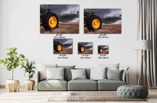 John Deere Tractor Wall Art – Rustic Farmhouse Canvas Print & Metal Decor Gift