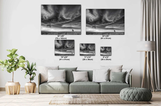 Black and White Storm Cloud Art – Dramatic Supercell Nature Print Canvas