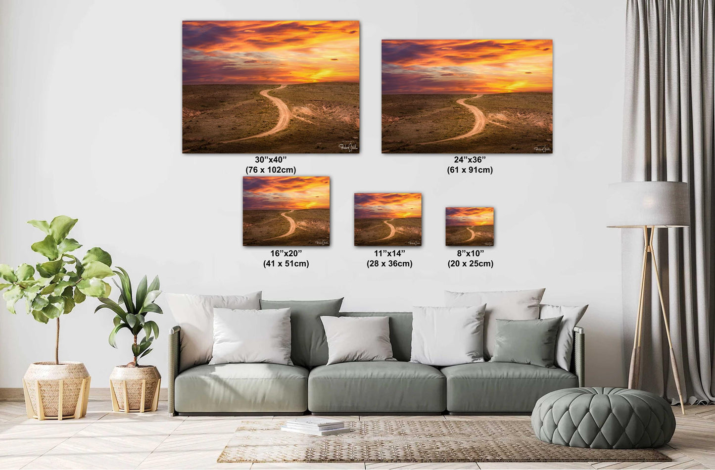 Colorado Sunset Wall Art – Vibrant Sky Artwork | Curved Dirt Road Rustic Home Decor
