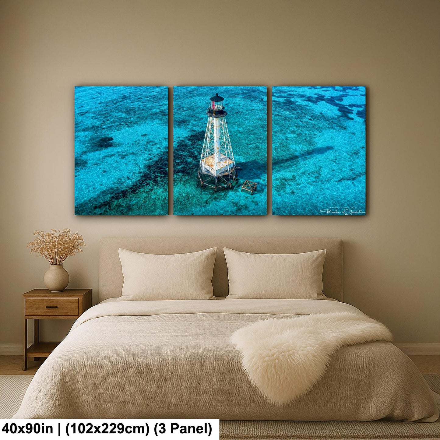 Lighthouse Wall Art – Florida Keys Coastal Wall Decor With Vibrant Coral Reef Print