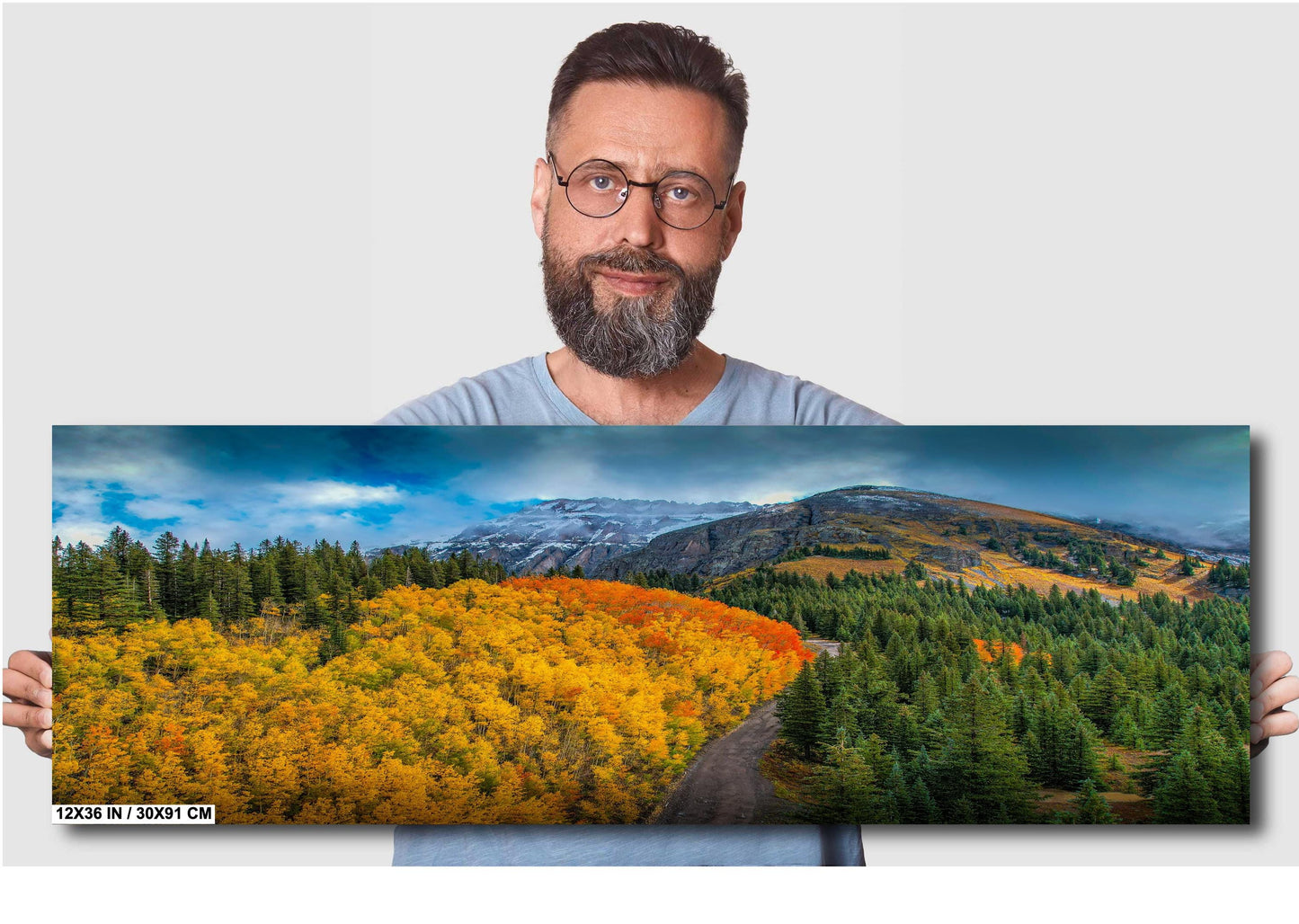 Colorado Photo Wall Art – Autumn Mountain Canvas with Snow Covered Peaks & Winding Road